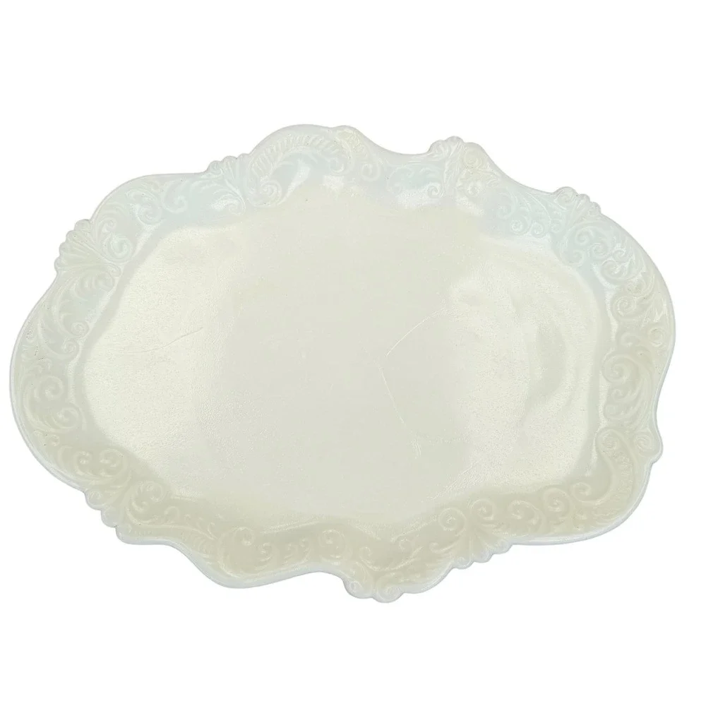 Westmoreland Milk Glass Princess Feather Oval Platter Tray Opalescent White 12in